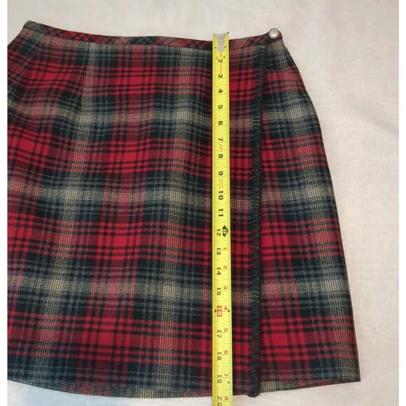 Eddie Bauer Wool Wrap Skirt Red Tartan Plaid Womens 14 Dark Academia Vintage - Picture 9 of 12